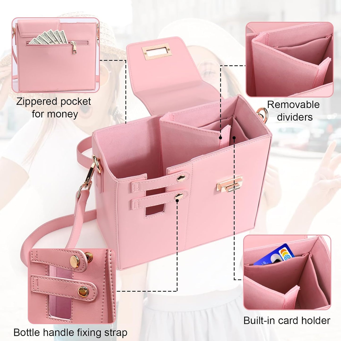 Chic bag with integrated cup holder for active women 