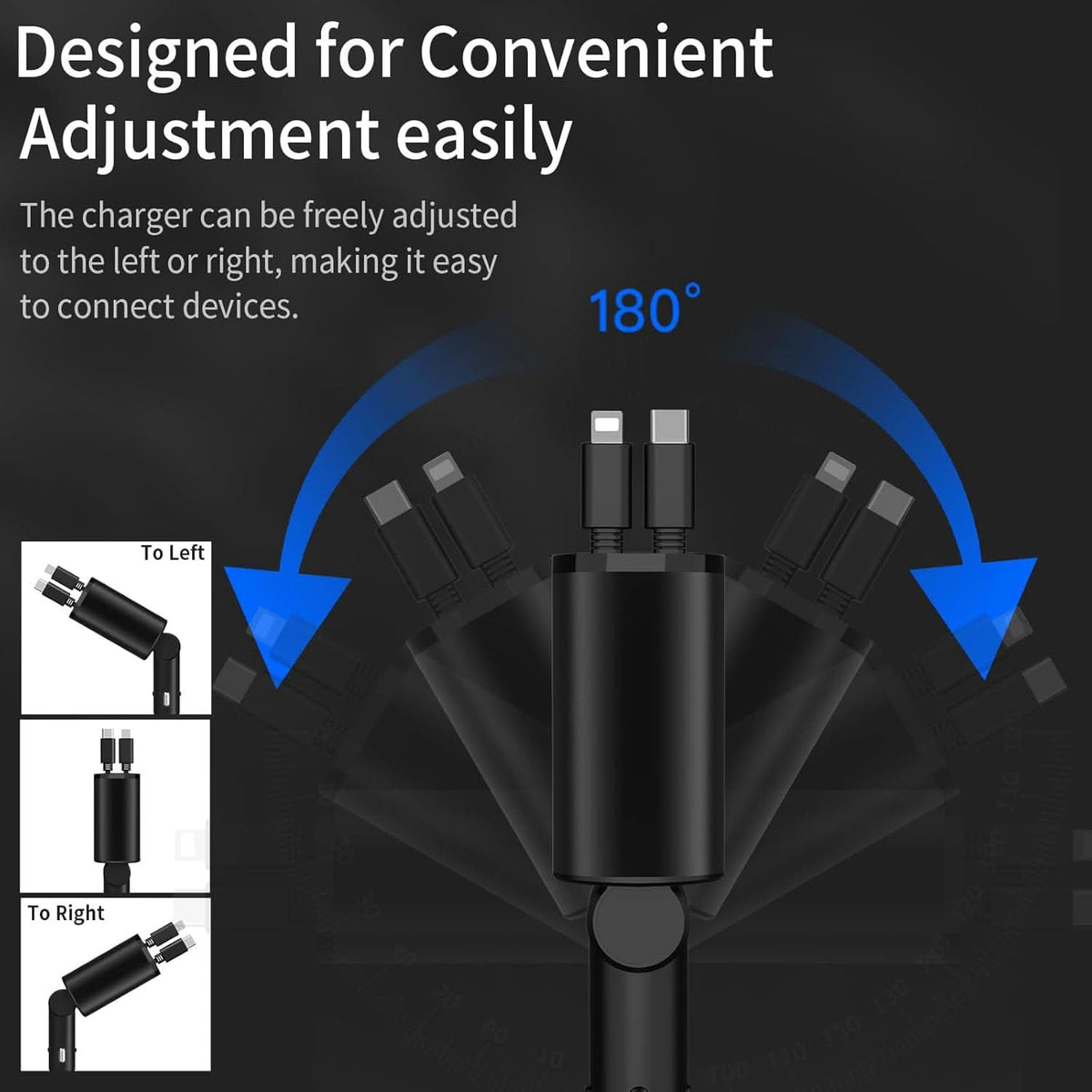 Carregador de carro rápido com porta USB dupla inteligente 4-em-1 
