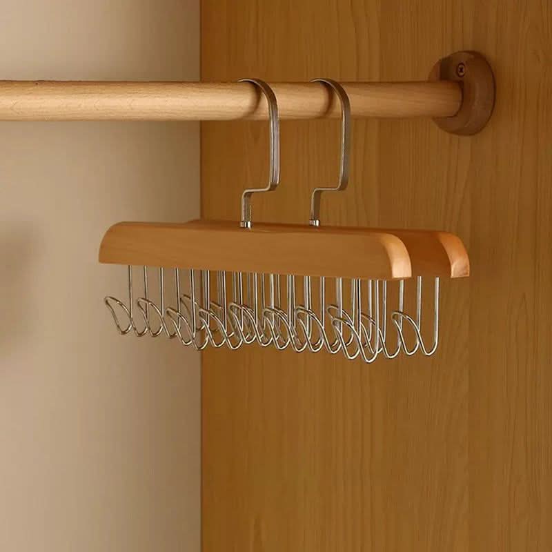 Perchero de madera con múltiples ganchos para un almacenamiento elegante 