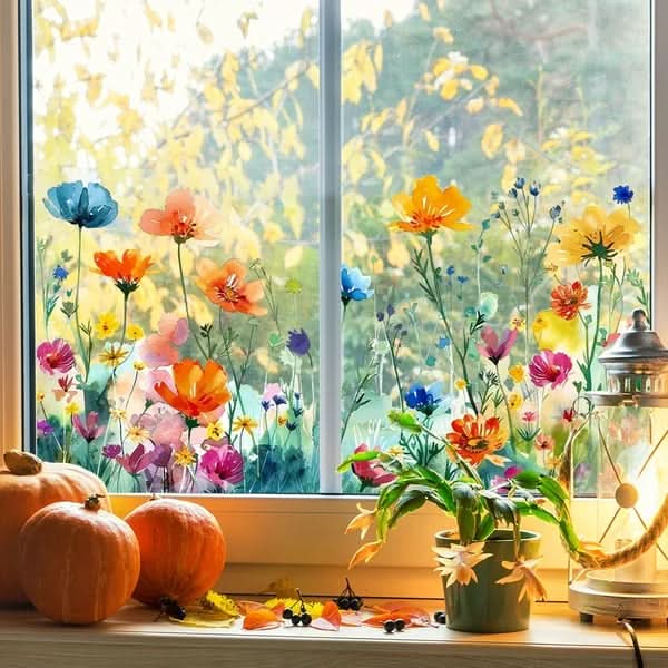 Autocolantes florais adesivos para janelas 